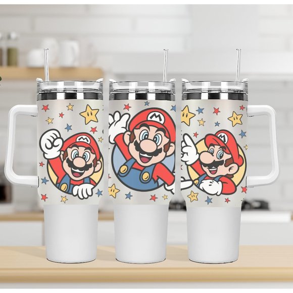 Custom Nintendo Super Mario Bros Tumbler 40 oz tumbler with hand carry handle. B - Picture 5 of 8